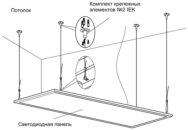 Подвесной монтаж светодиодной панели